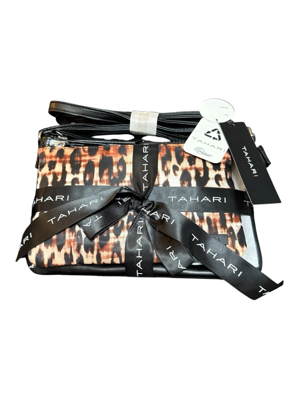 Tahari 2-Piece Wristlet & Pouch Set NWT Black & Leopard Print